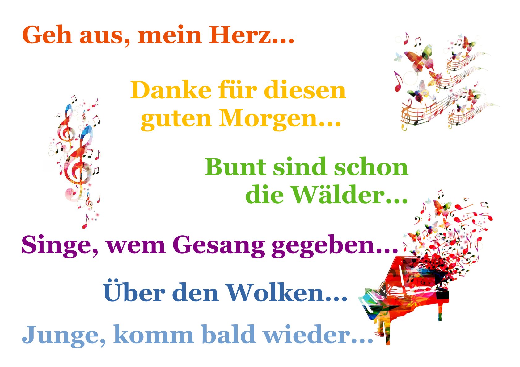 Liedtexte verschiedener Lieder